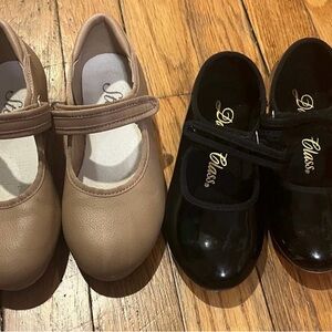 Tan and black tap shoes